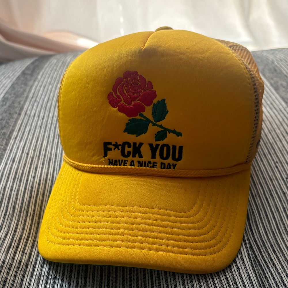 Yellow Trucker Hat with Rose Design